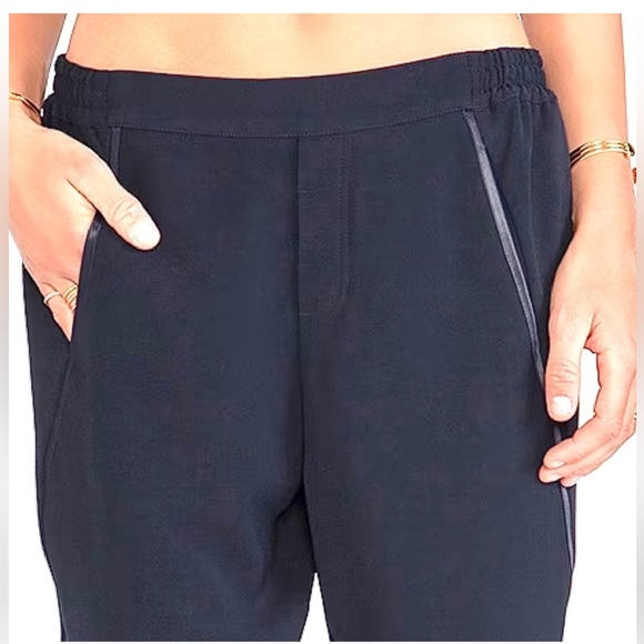 VINCE Satin Piped Wrap Seam Pant Pull On Tuxedo Trouser Jogger Crop Black - Picture 4 of 7